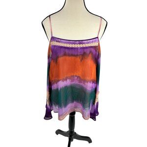 Jessica Simpson Blouse Womens M Multicolor Tie Dye Boho Festival Cold Shoulder